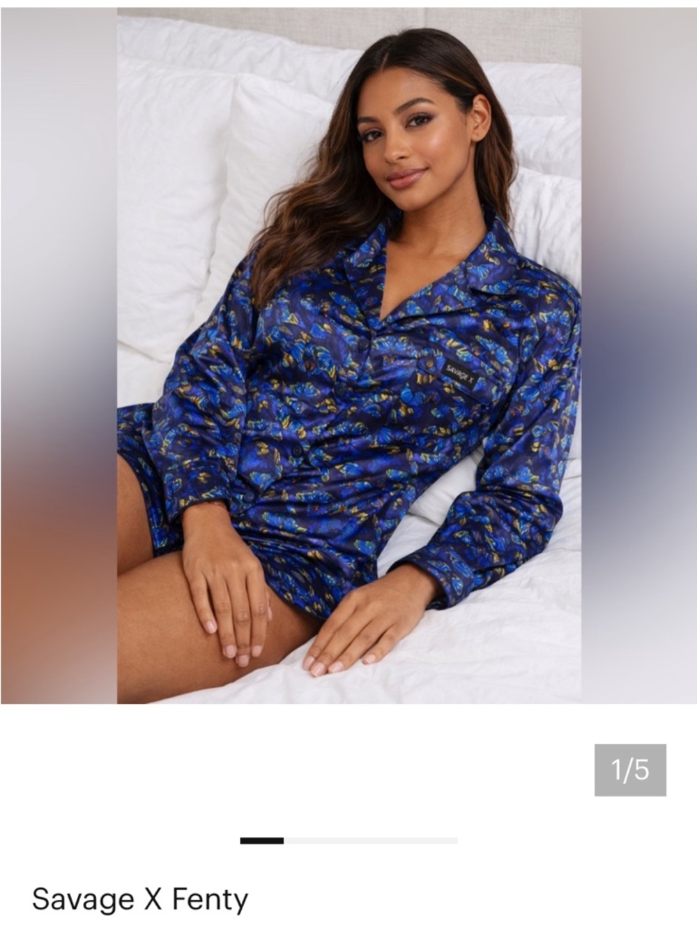 Savage X Fenty Top Butterfly Baroque Blue Floral Satin Sleep Short or Dress up S